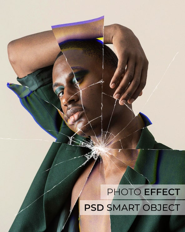 Gratis PSD gebroken glaseffect over portret van de mens