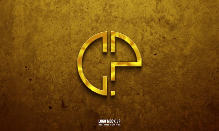 Gratis PSD gouden logo mockup op muurtextuur