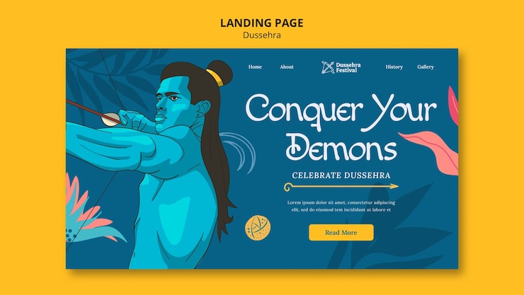 PSD Gratis halaman arahan perayaan dussehra yang digambar tangan