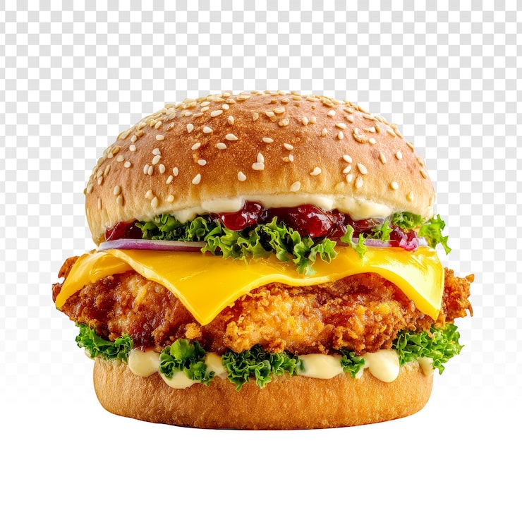 PSD gratuito hamburguesa con queso y pollo frito aislada