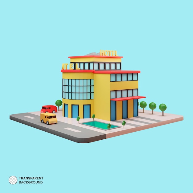 PSD gratuito hotel edificio 3d icono aislado 3d render ilustración