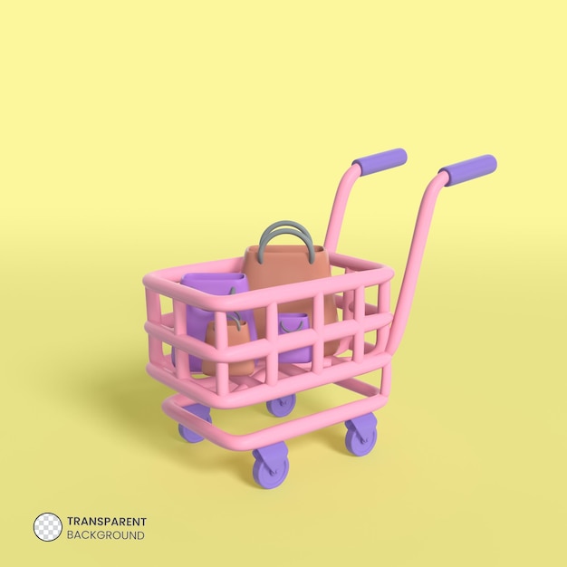 PSD gratuito icono de carrito de compras aislado 3d render ilustración