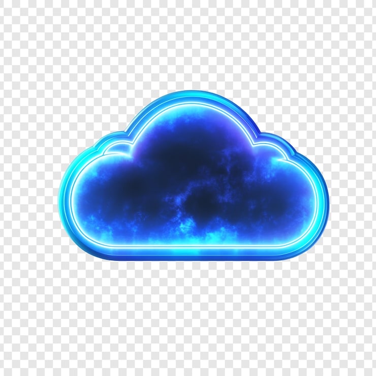 PSD gratuito icono de computación de nube azul de neón brillante