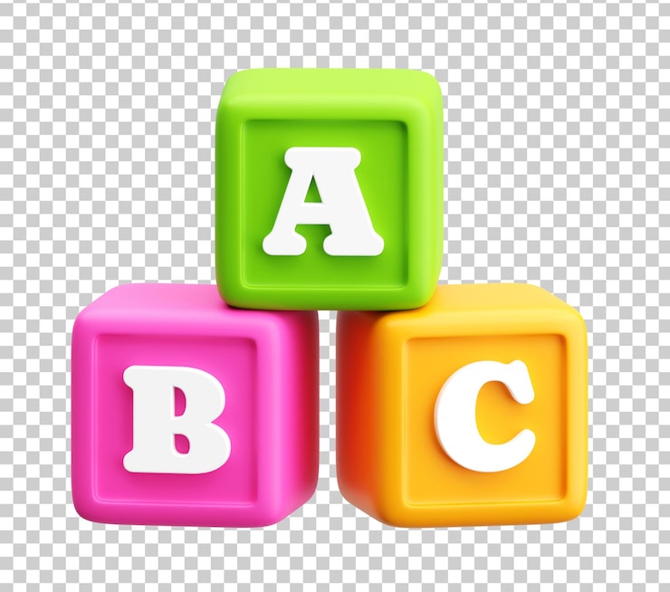 PSD gratuito iconos de bloques de alfabeto 3d abc para niños y aprendizaje temprano