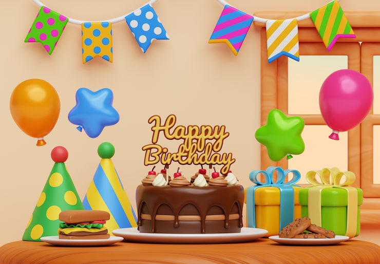 PSD gratuito ilustración 3d de cumpleaños en el hogar