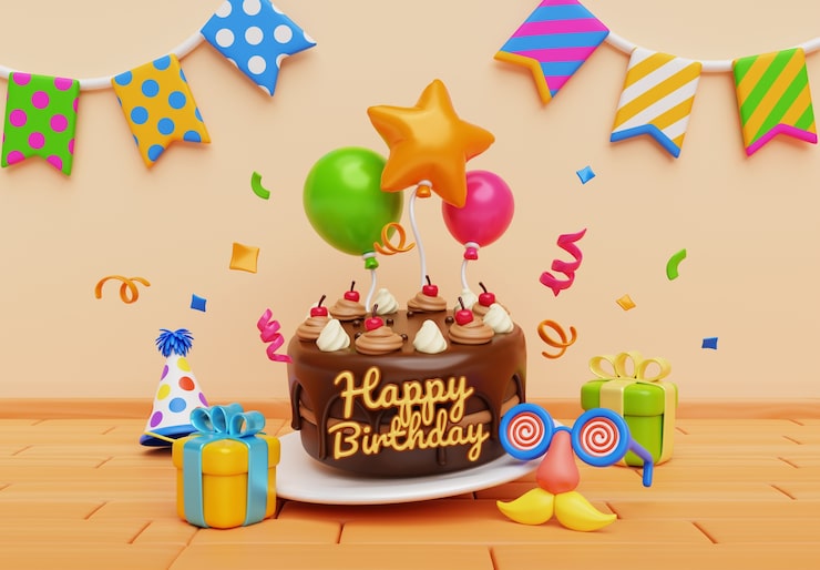 PSD gratuito ilustración 3d de cumpleaños en el hogar