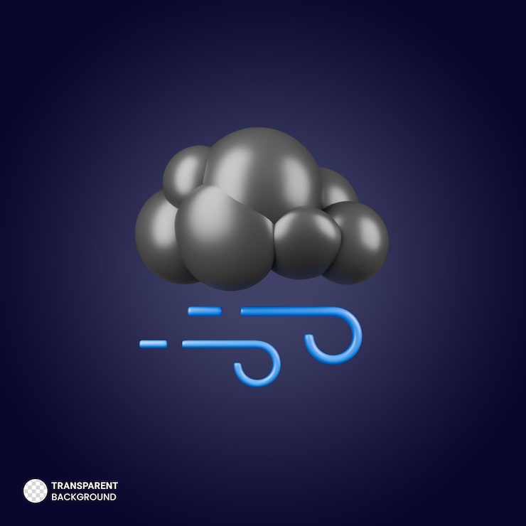 PSD gratuito ilustración de render 3d de icono de viento nublado