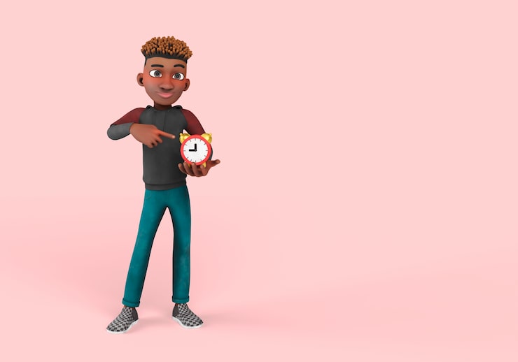 PSD Gratis ilustrasi 3d karakter pria berpose menunjuk ke jam