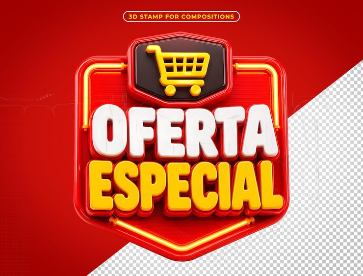 PSD gratuito insignia 3d de carrito de compras rojo con el texto 'oferta especial' aislada sobre fondo transparente
