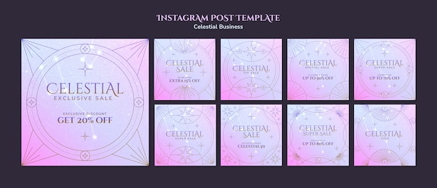 Gratis PSD instagram-berichten in hemelse stijl met verloop