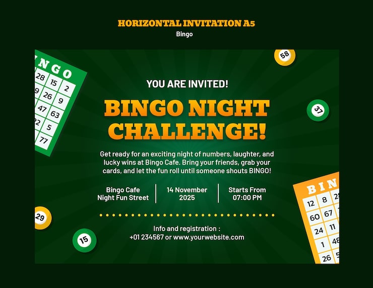 PSD gratuito invitación al desafío de la noche de bingo
