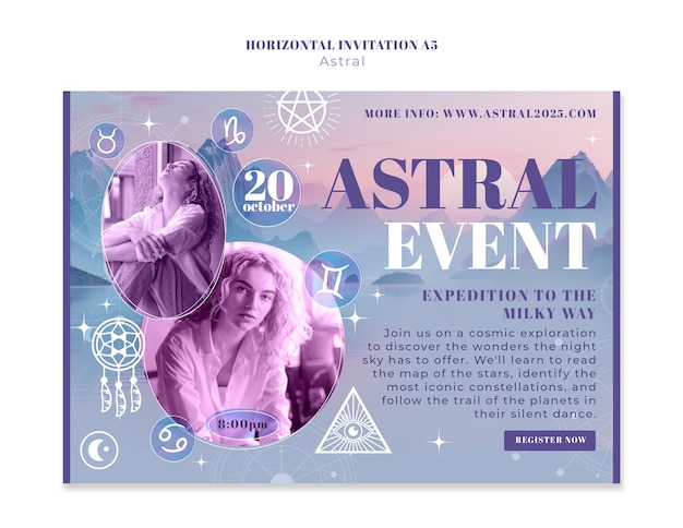 PSD gratuito invitación al evento astral