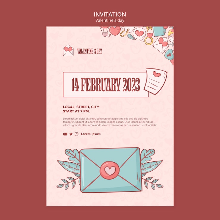 PSD gratuito invitación a la celebración del día de san valentín