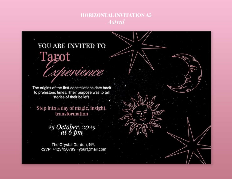 PSD gratuito invitación a experiencia de tarot