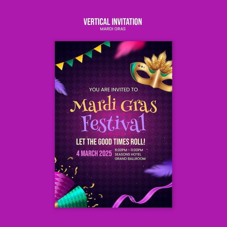 PSD gratuito invitación para el festival de mardi gras