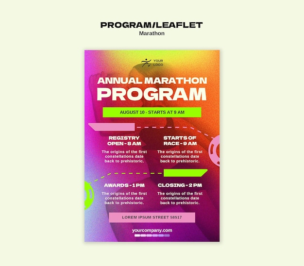 Gratis PSD jaarlijkse flyer van het marathonprogramma