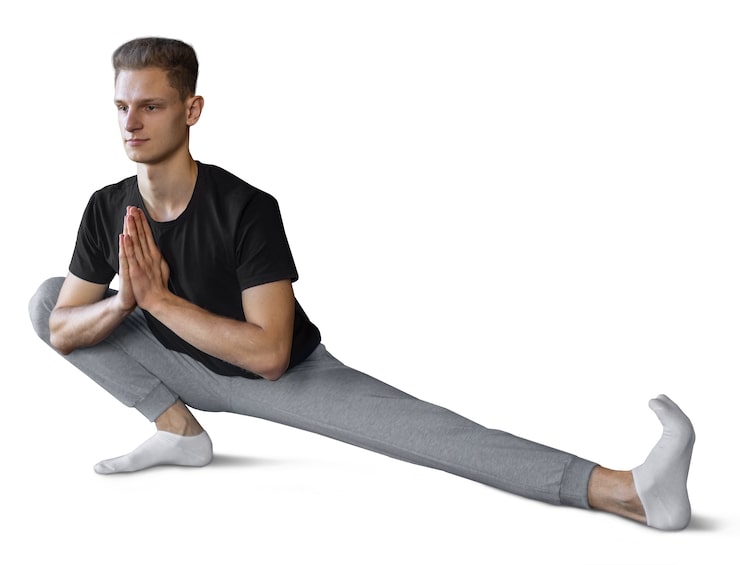 Gratis PSD jonge man die een yogahouding inneemt