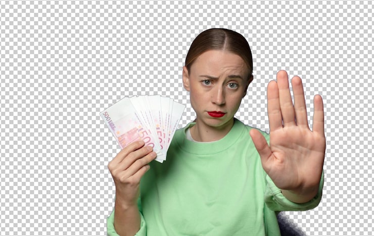 PSD gratuito joven rubia con billetes de banco
