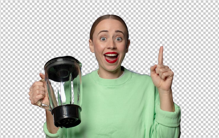 PSD gratuito joven rubia con un mezclador eléctrico