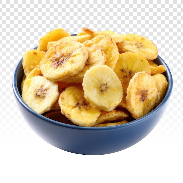 Gratis PSD knapperige bananenchips in een blauwe kom