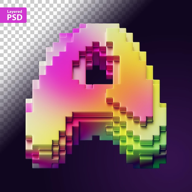 PSD gratuito letra 3d hecha de píxeles de colores
