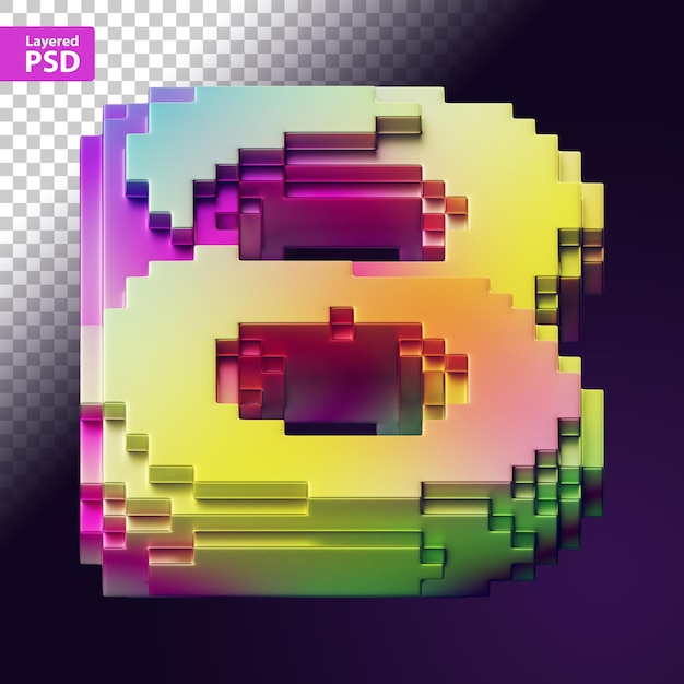 PSD gratuito letra 3d hecha de píxeles de colores
