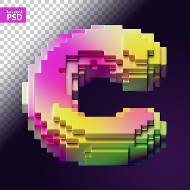 PSD gratuito letra 3d hecha de píxeles de colores