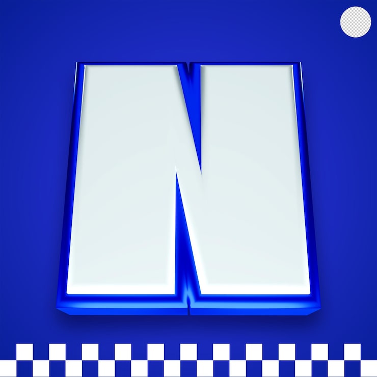 PSD gratuito letra n 3d brillante blanca y azul