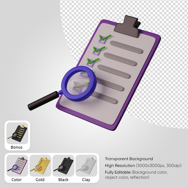 PSD gratuito lista 3d con una lupa