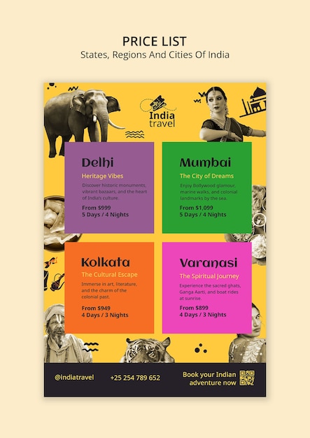 PSD gratuito lista de precios de viajes a india