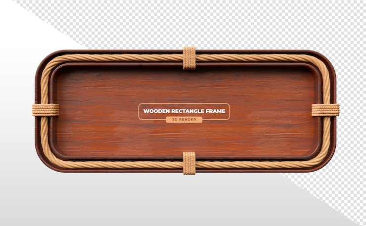 PSD gratuito marco rectangular de madera con borde de cuerda render 3d
