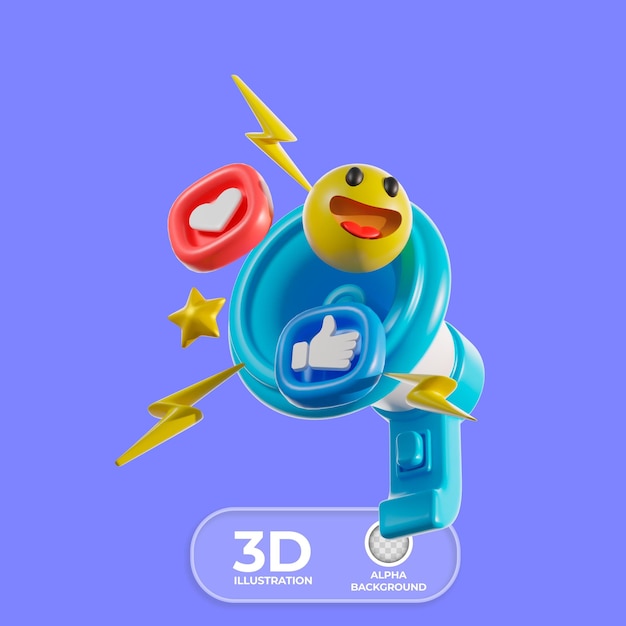 PSD gratuito megáfono con emojis flotantes en 3d