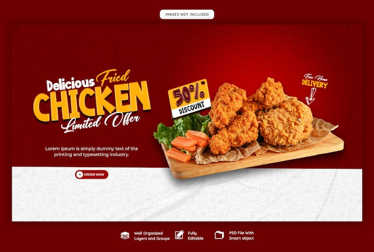 PSD gratuito menú de comida y plantilla de banner web de restaurante