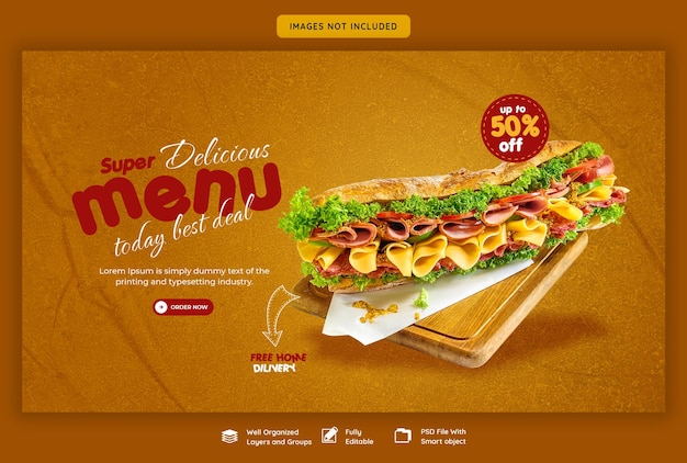 PSD gratuito menu di cibo e modello di banner web ristorante