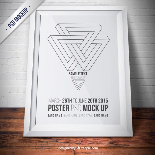 PSD Gratis mockup bingkai putih dengan poster