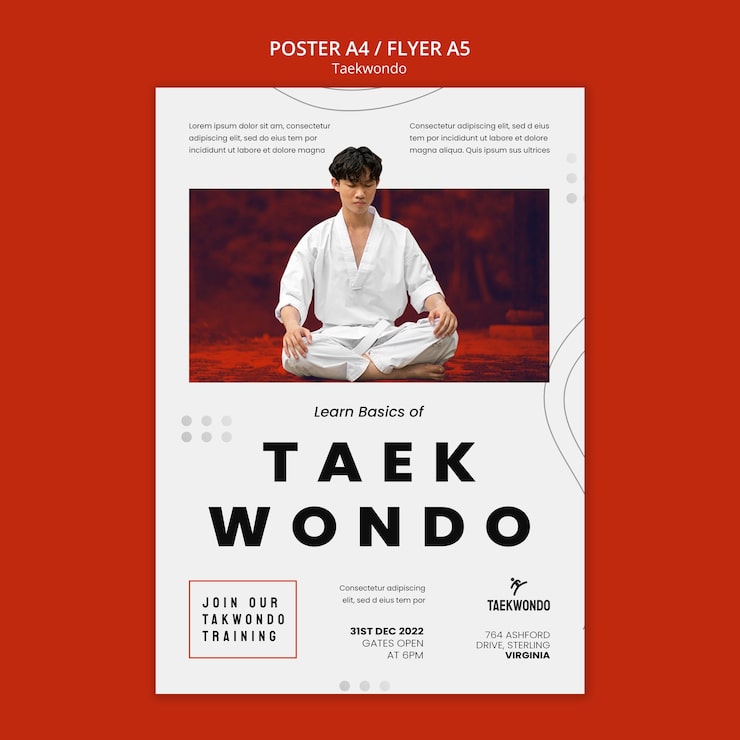 PSD gratuito modello del manifesto di pratica del taekwondo