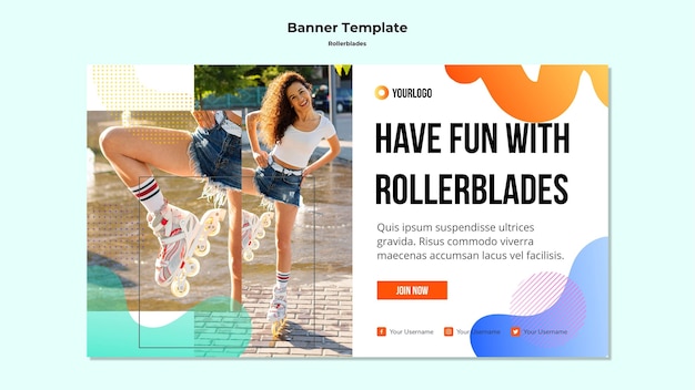 PSD gratuito modello di banner concetto rollerblades