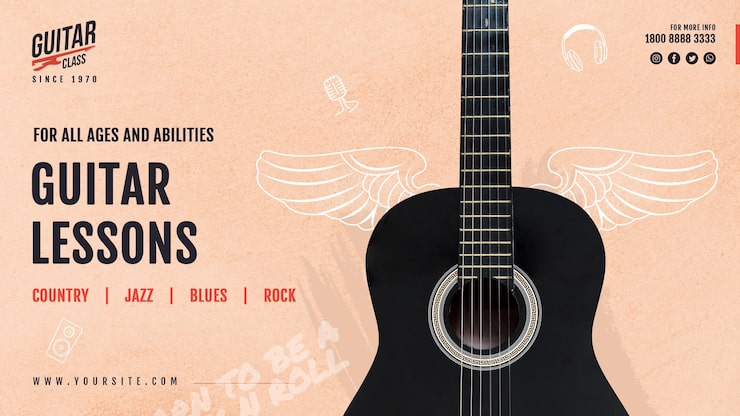 PSD gratuito modello di banner per lezioni di chitarra