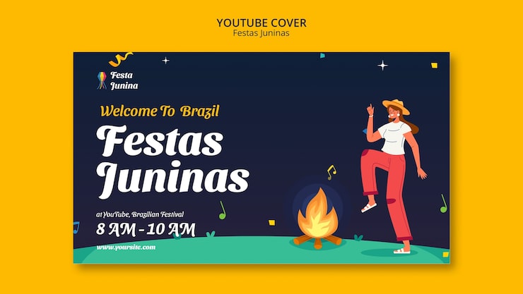 PSD gratuito modello di copertina di youtube per la celebrazione di festas juninas