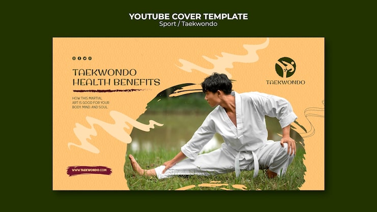 PSD gratuito modello di copertina per youtube di taekwondo