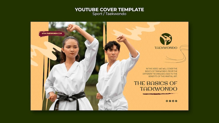 PSD gratuito modello di copertina youtube dinamico per taekwondo