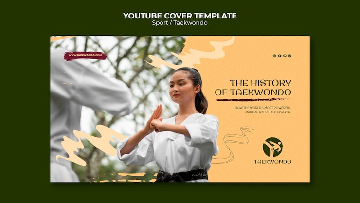 PSD gratuito modello di copertina youtube dinamico per taekwondo