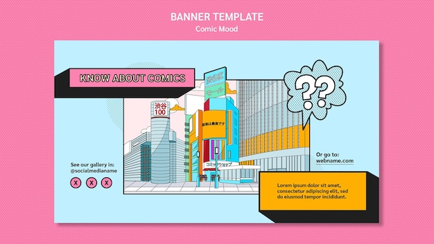 PSD gratuito modello di disegno comico banner