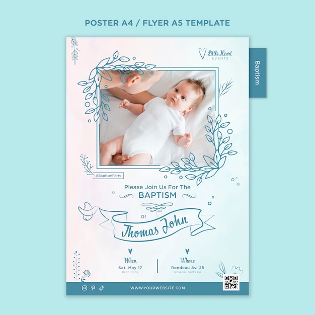 PSD gratuito modello di poster di battesimo design piatto