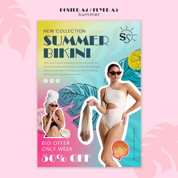 PSD gratuito modello di poster di moda estiva