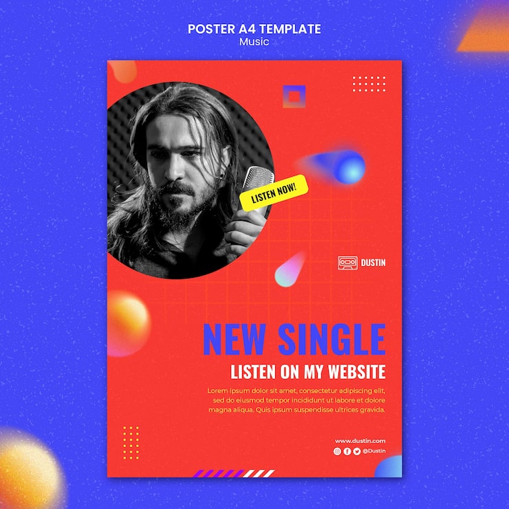 PSD gratuito modello di poster musicale design piatto