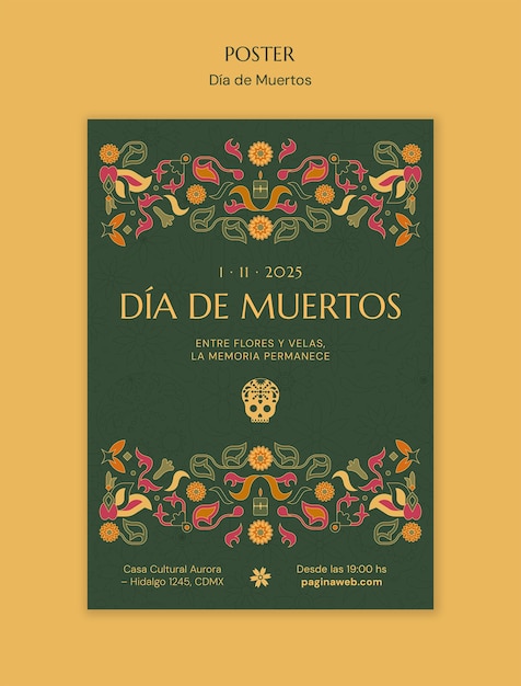 PSD gratuito modello di poster per il dia de muertos