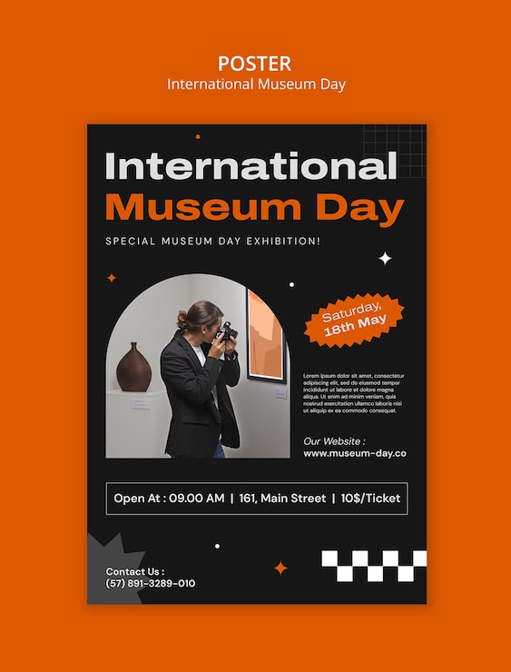PSD gratuito modello di poster per la giornata internazionale dei musei