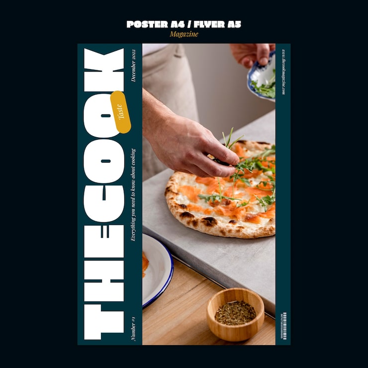 PSD gratuito modello di poster verticale per cucina e cuoco