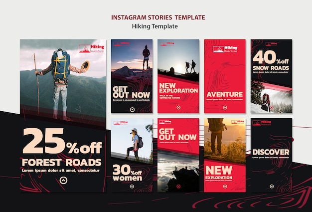PSD gratuito modello di storie di instagram di escursionismo